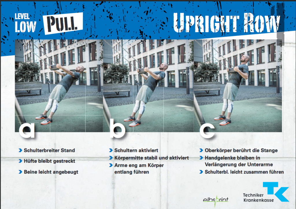 Upright Row - umgekehrtes Rudern. Sieht vielleicht easy aus, bei 3 x eine Minute dann doch nicht mehr so easy...